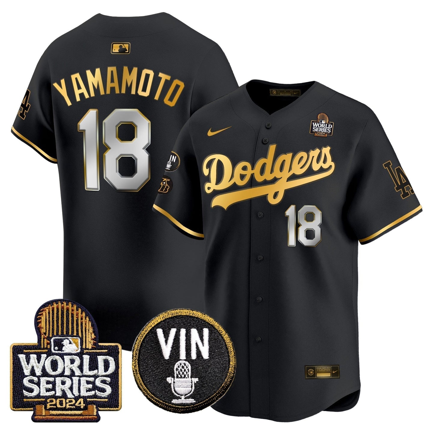 Dodgers 2024 World Series Gold Trim Vapor Premier Limited Jersey V2 - All Stitched-DTD