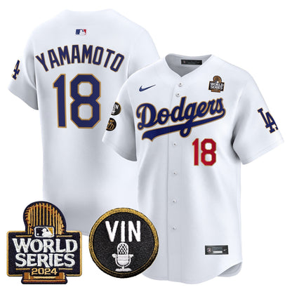 Dodgers 2024 World Series Gold Trim Vapor Premier Limited Jersey V2 - All Stitched-DTD
