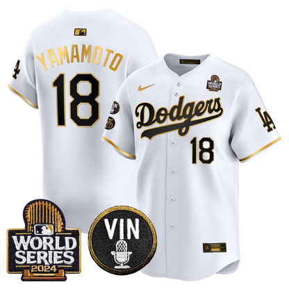 Dodgers 2024 World Series Gold Trim Vapor Premier Limited Jersey V2 - All Stitched-DTD