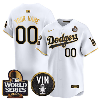 Dodgers 2024 World Series Gold Trim Vapor Premier Limited Custom Jersey V2 - All Stitched-DTD