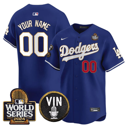 Dodgers 2024 World Series Gold Trim Vapor Premier Limited Custom Jersey V2 - All Stitched-DTD