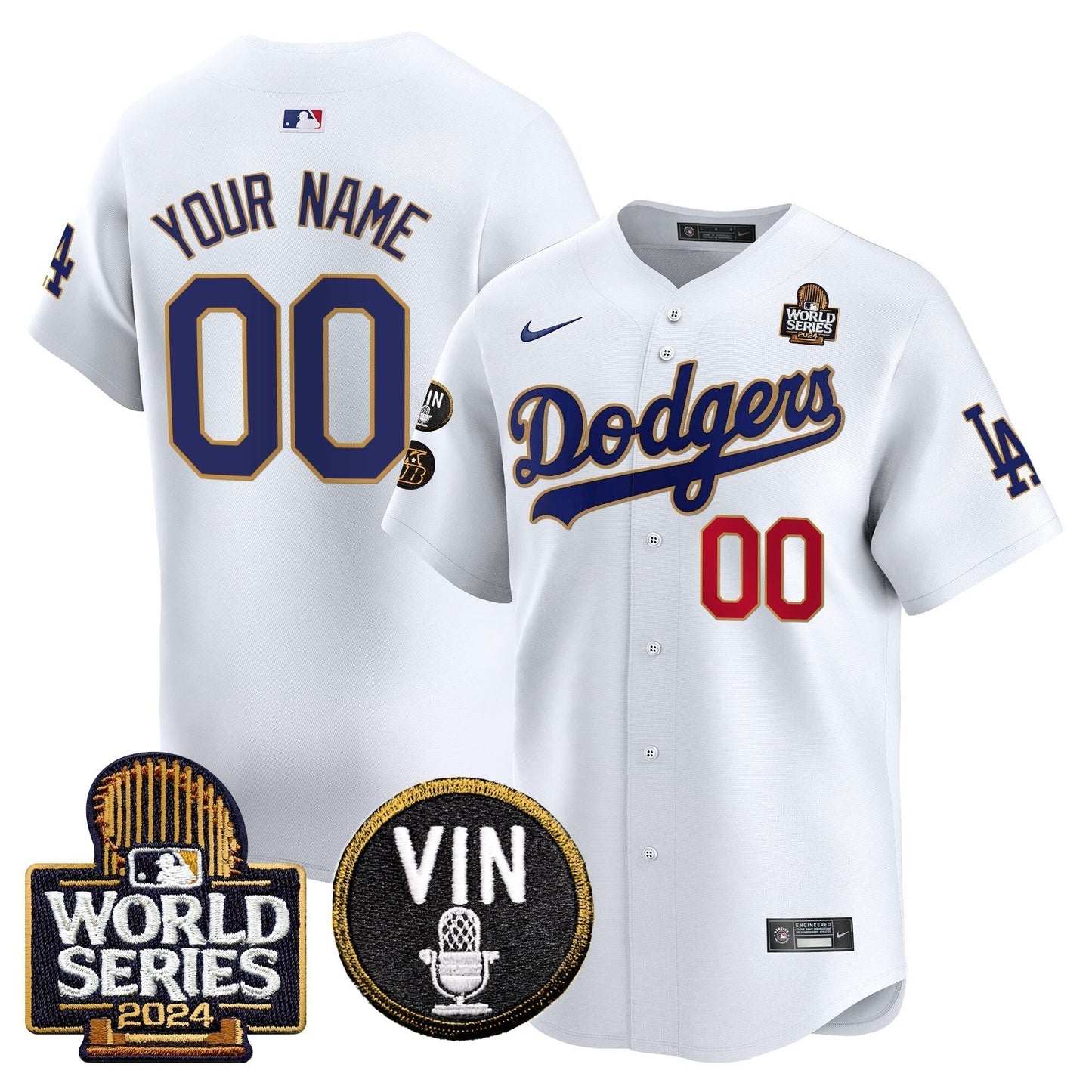 Dodgers 2024 World Series Gold Trim Vapor Premier Limited Custom Jersey V2 - All Stitched-DTD