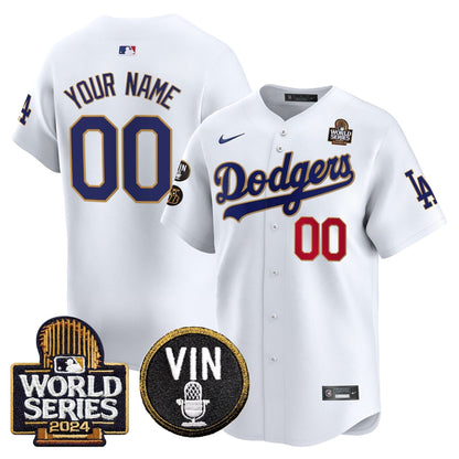 Dodgers 2024 World Series Gold Trim Vapor Premier Limited Custom Jersey V2 - All Stitched-DTD