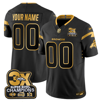 DEN 3-Time Champions Patch Gold Vapor Limited Custom Jersey - All Stitched-DTD