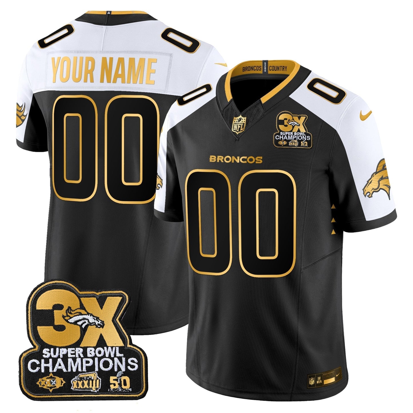 DEN 3-Time Champions Patch Gold Vapor Limited Custom Jersey - All Stitched-DTD