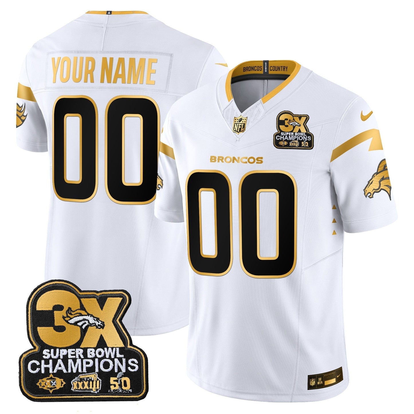 DEN 3-Time Champions Patch Gold Vapor Limited Custom Jersey - All Stitched-DTD