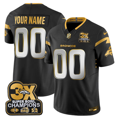 DEN 3-Time Champions Patch Gold Vapor Limited Custom Jersey - All Stitched-DTD