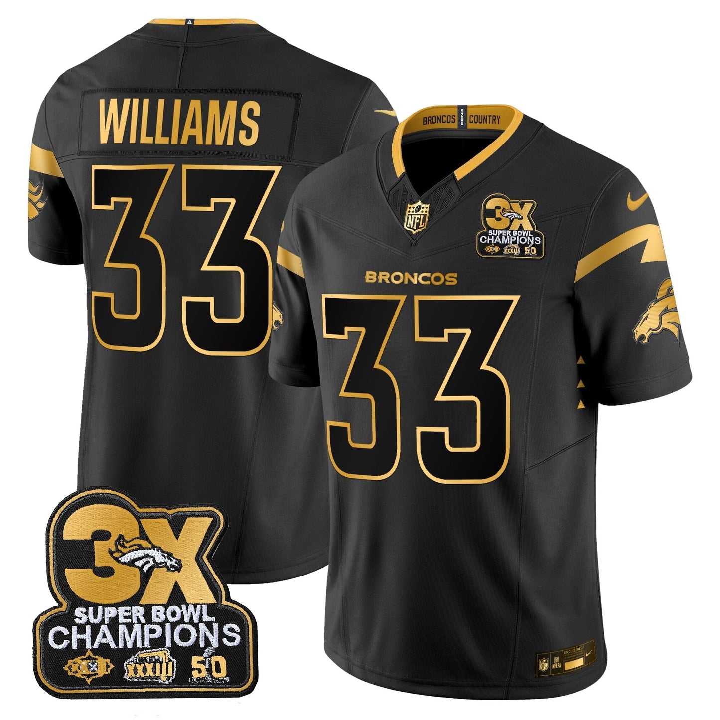 DEN 3-Time Champions Patch Gold Vapor Limited Jersey - All Stitched-DTD