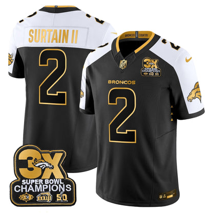 DEN 3-Time Champions Patch Gold Vapor Limited Jersey - All Stitched-DTD