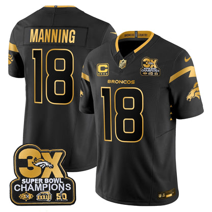 DEN 3-Time Champions Patch Gold Vapor Limited Jersey - All Stitched-DTD