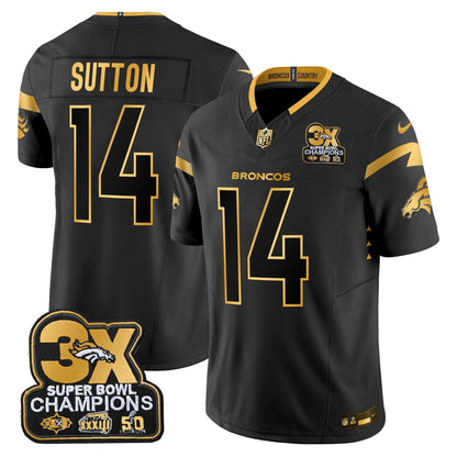 DEN 3-Time Champions Patch Gold Vapor Limited Jersey - All Stitched-DTD