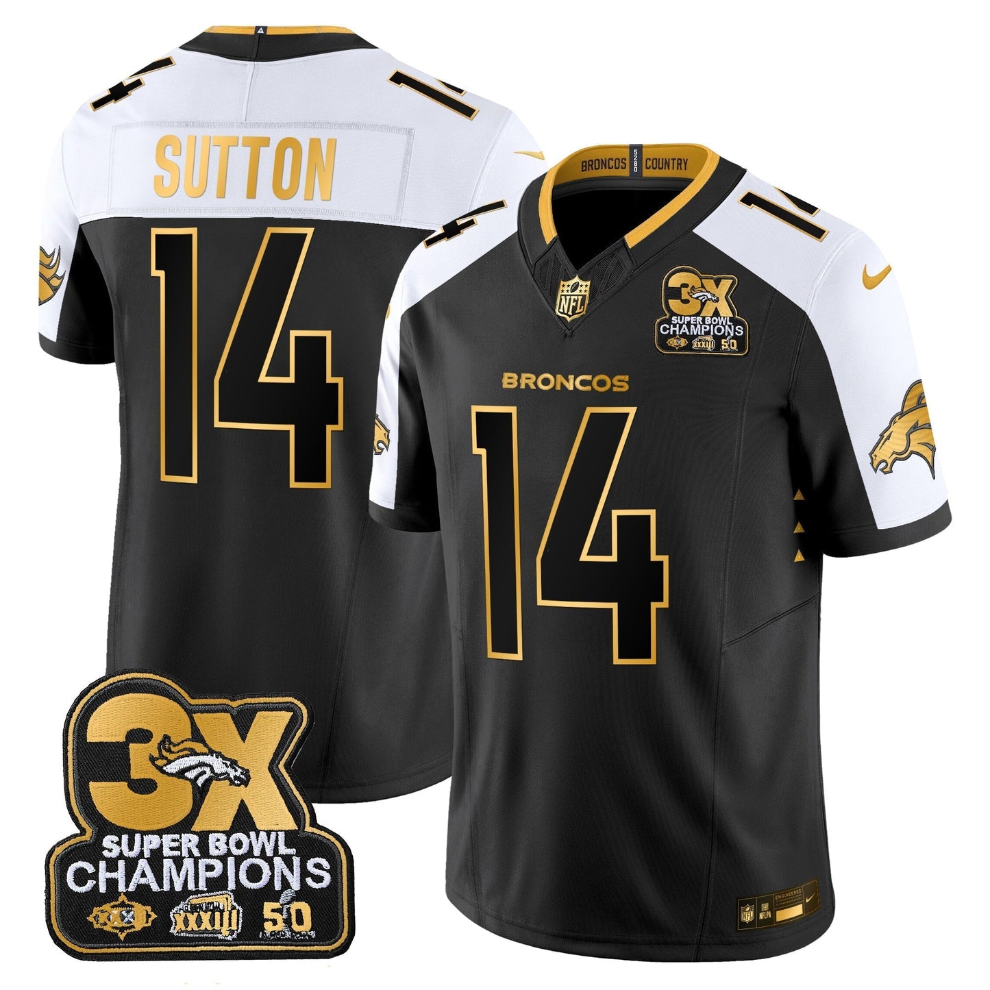 DEN 3-Time Champions Patch Gold Vapor Limited Jersey - All Stitched-DTD