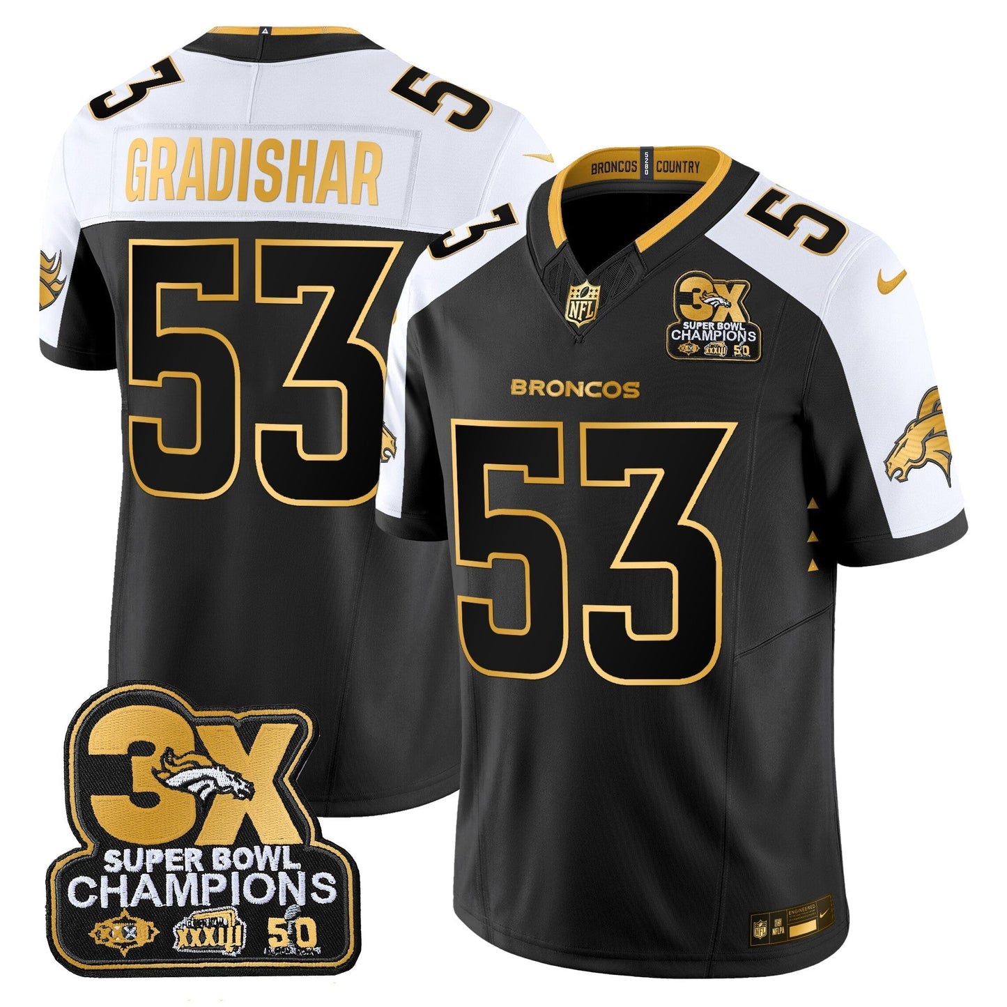 DEN 3-Time Champions Patch Gold Vapor Limited Jersey - All Stitched-DTD