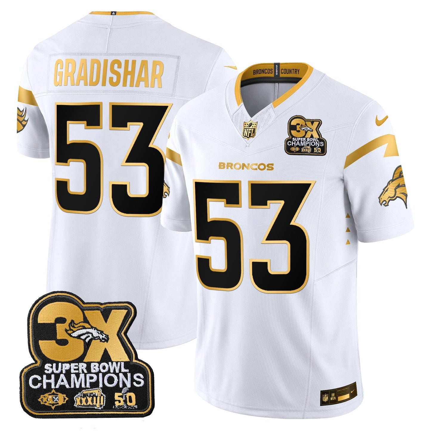 DEN 3-Time Champions Patch Gold Vapor Limited Jersey - All Stitched-DTD