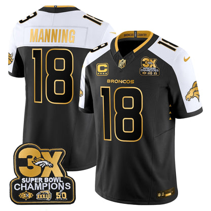 DEN 3-Time Champions Patch Gold Vapor Limited Jersey - All Stitched-DTD