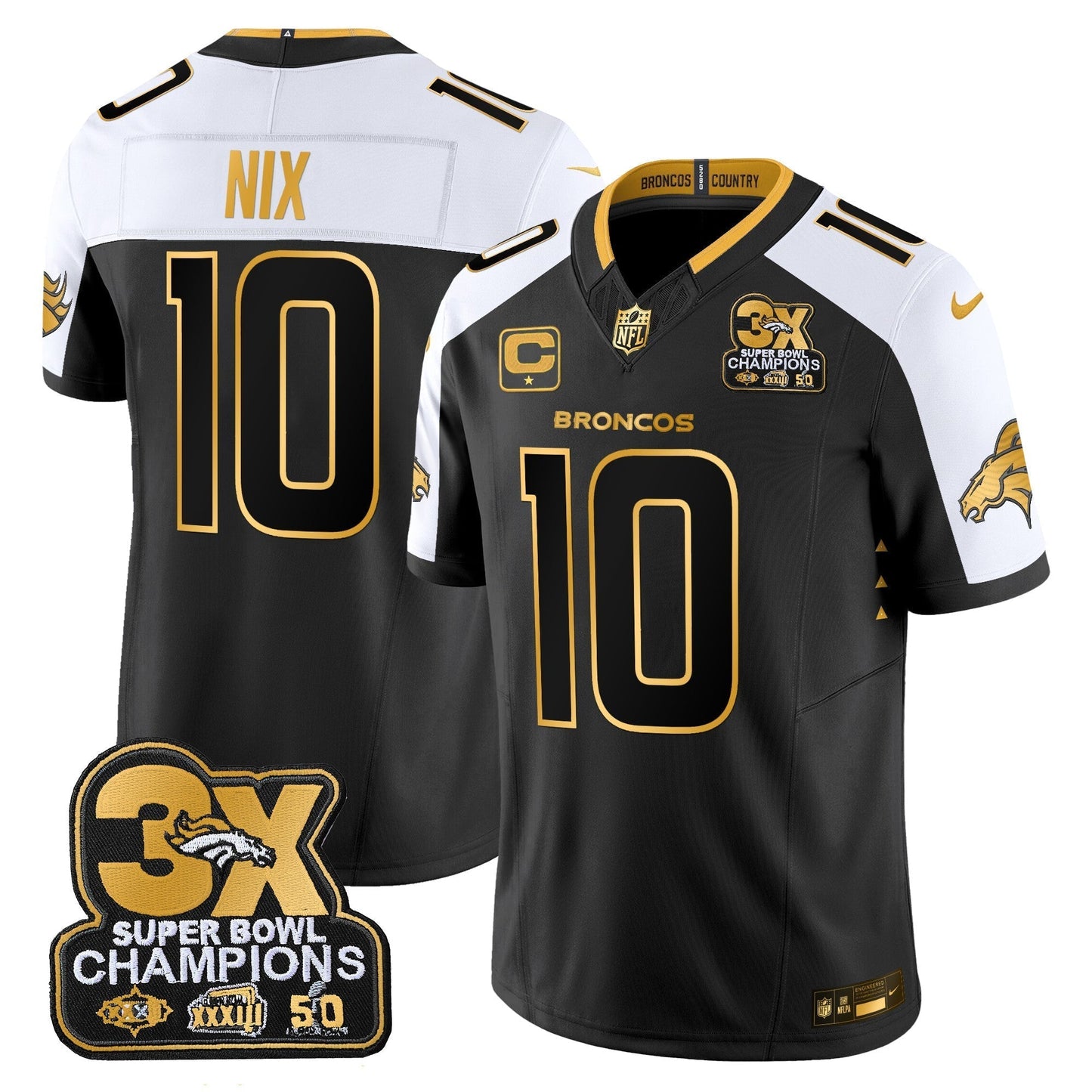 DEN 3-Time Champions Patch Gold Vapor Limited Jersey - All Stitched-DTD