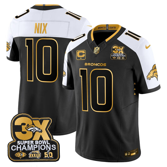 DEN 3-Time Champions Patch Gold Vapor Limited Jersey - All Stitched-DTD