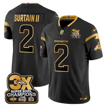 DEN 3-Time Champions Patch Gold Vapor Limited Jersey - All Stitched-DTD