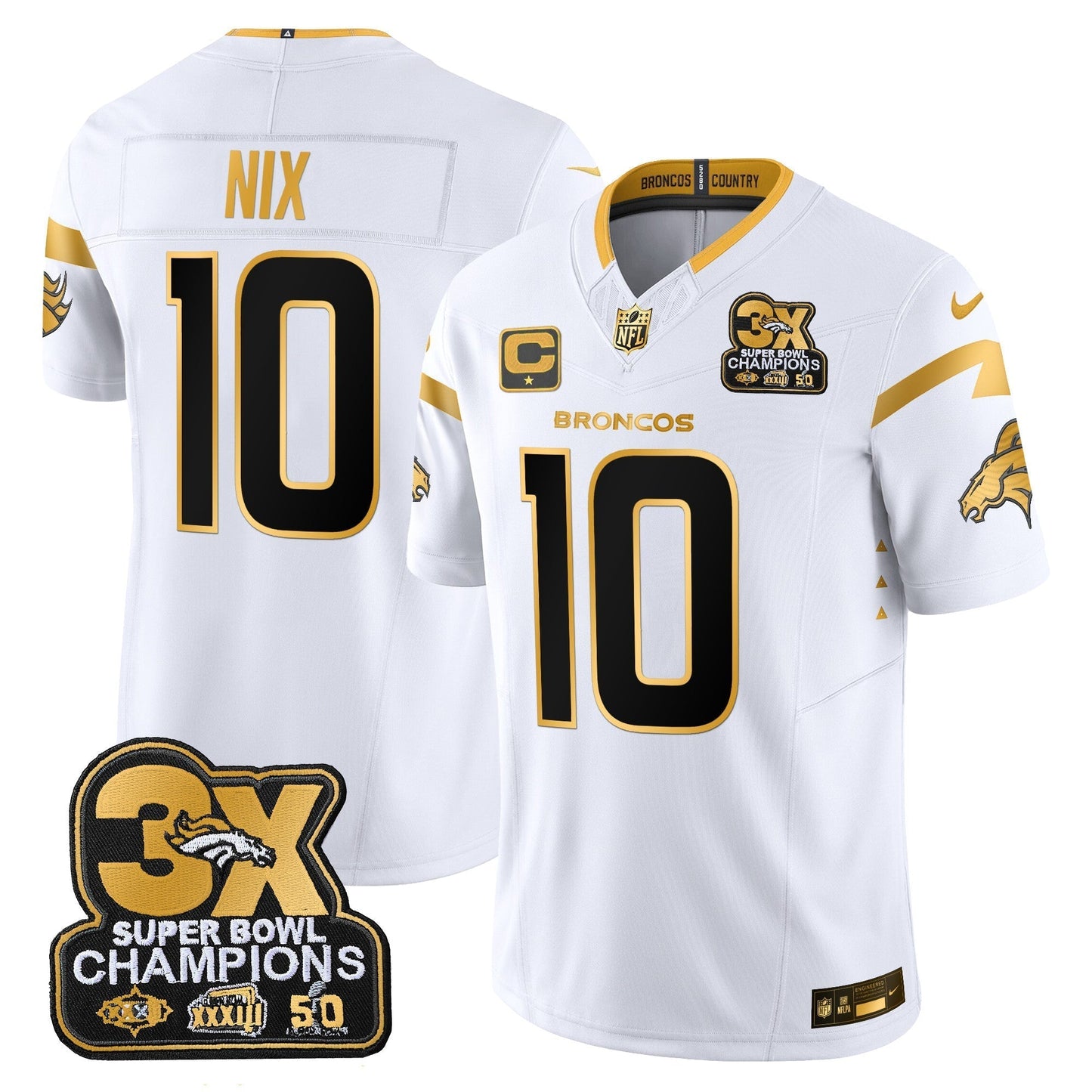 DEN 3-Time Champions Patch Gold Vapor Limited Jersey - All Stitched-DTD