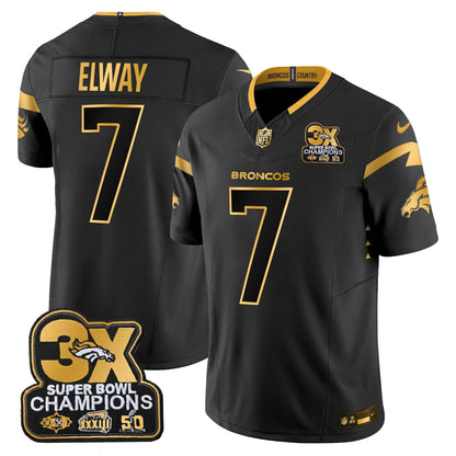 DEN 3-Time Champions Patch Gold Vapor Limited Jersey - All Stitched-DTD