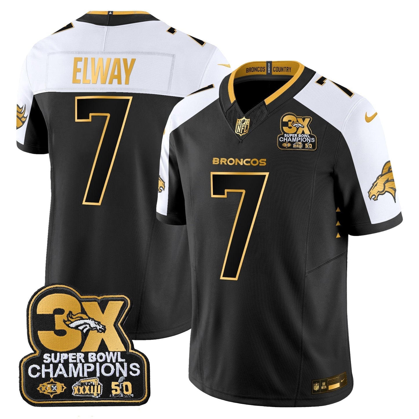DEN 3-Time Champions Patch Gold Vapor Limited Jersey - All Stitched-DTD