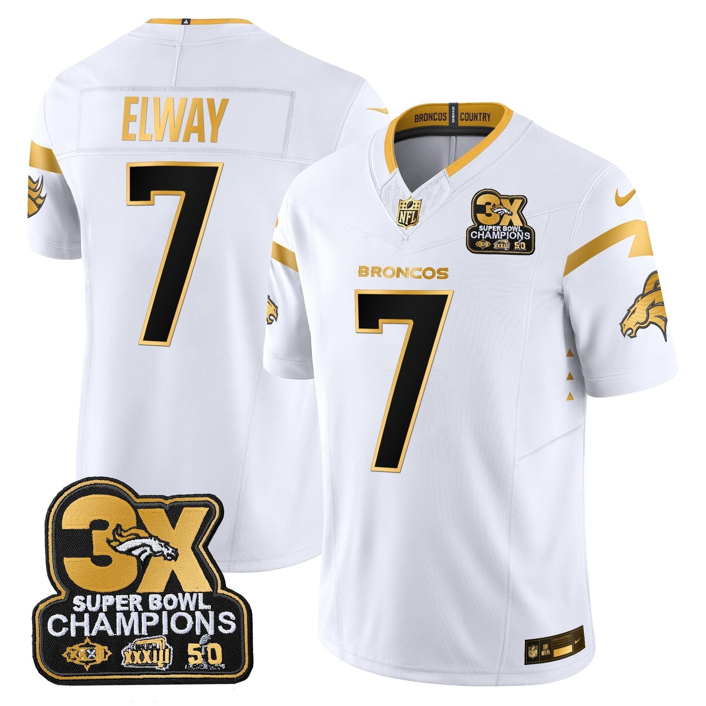 DEN 3-Time Champions Patch Gold Vapor Limited Jersey - All Stitched-DTD