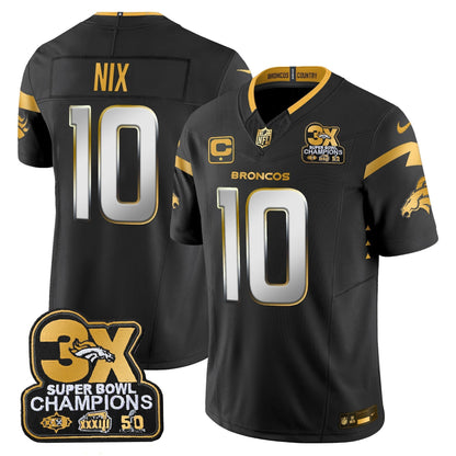 DEN 3-Time Champions Patch Gold Vapor Limited Jersey - All Stitched-DTD