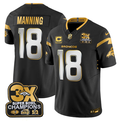 DEN 3-Time Champions Patch Gold Vapor Limited Jersey - All Stitched-DTD