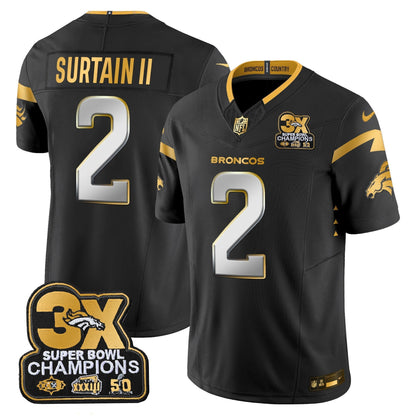 DEN 3-Time Champions Patch Gold Vapor Limited Jersey - All Stitched-DTD
