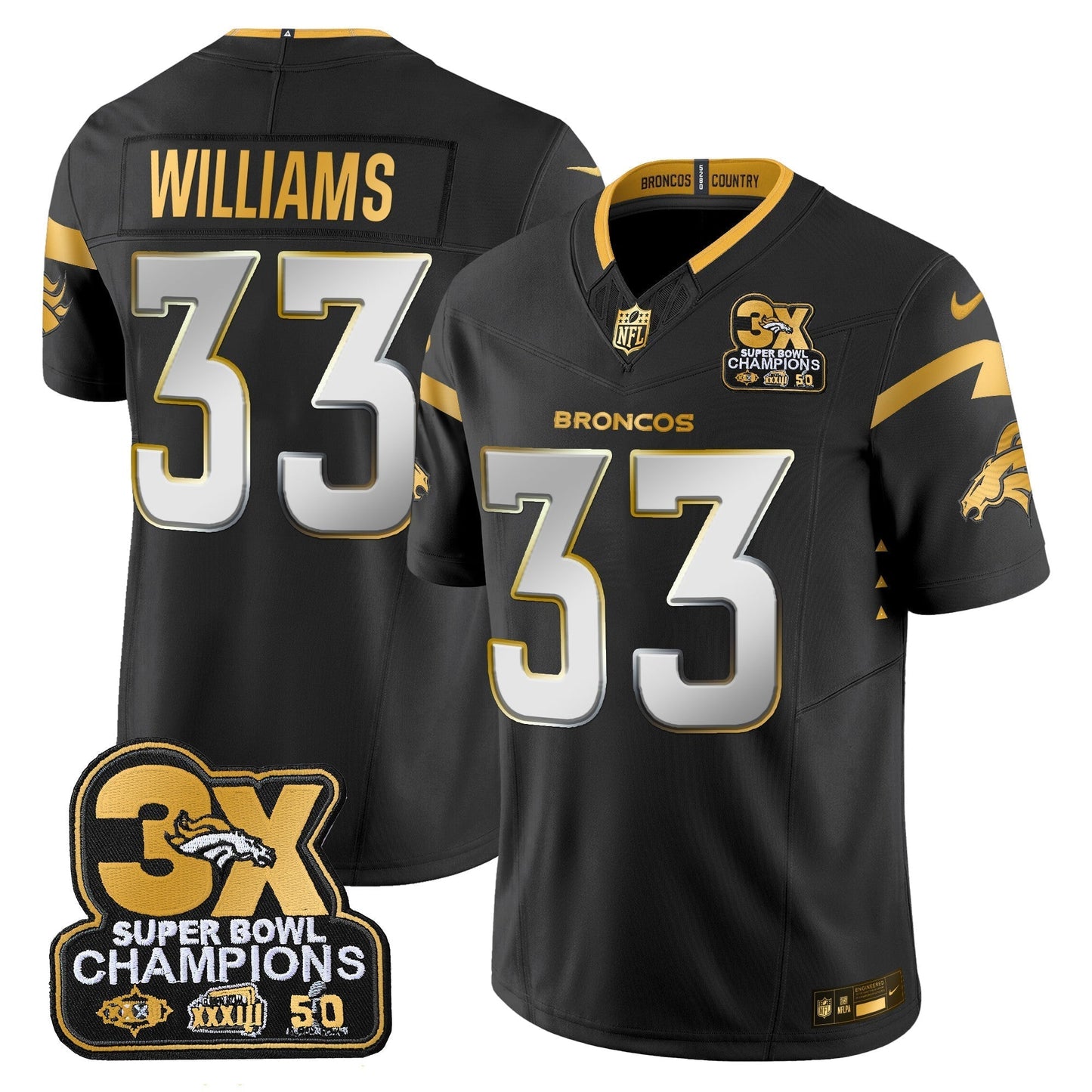 DEN 3-Time Champions Patch Gold Vapor Limited Jersey - All Stitched-DTD