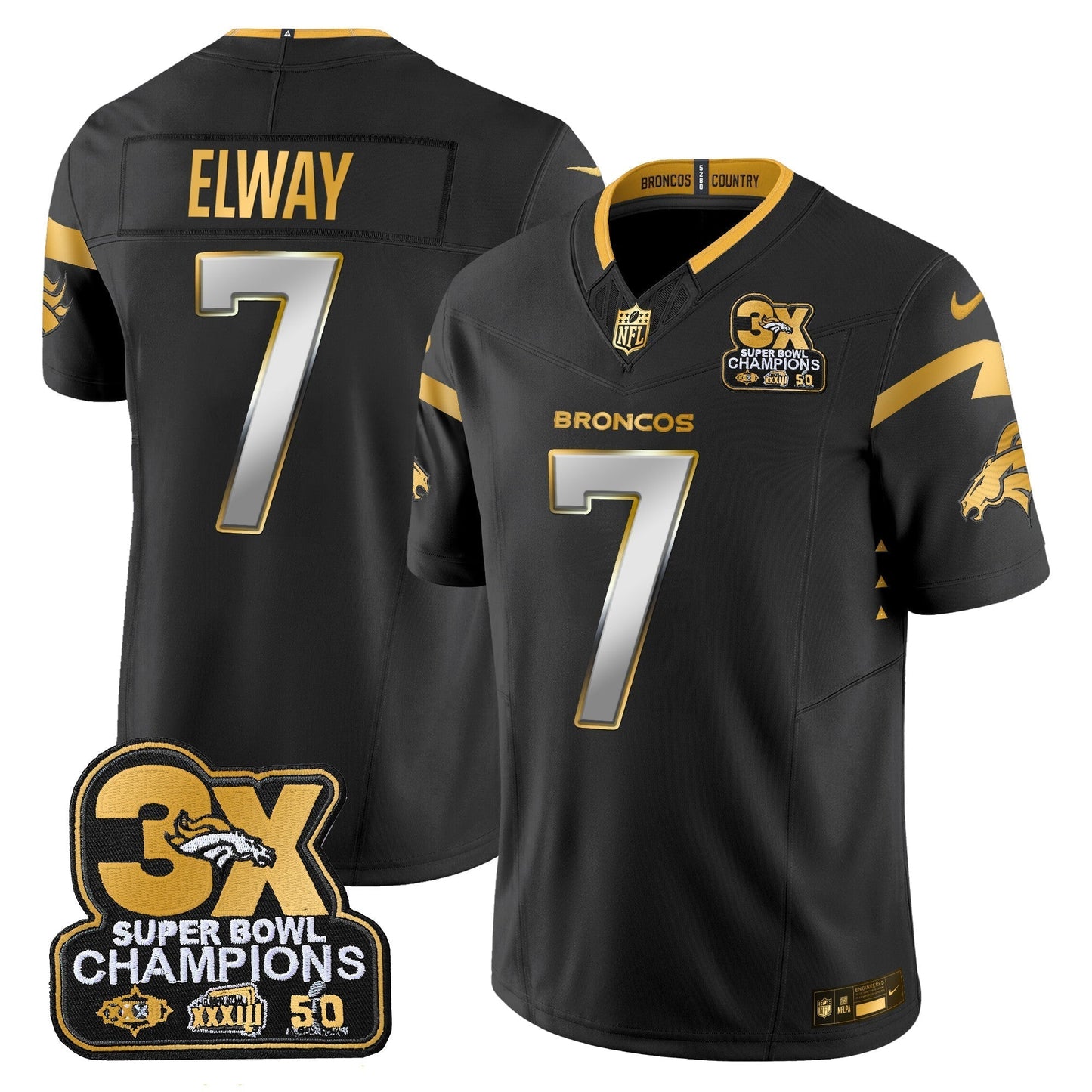 DEN 3-Time Champions Patch Gold Vapor Limited Jersey - All Stitched-DTD