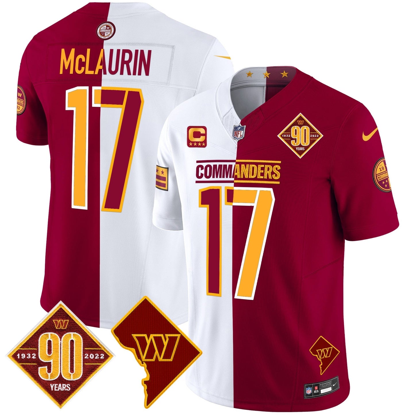 Men's Washington Commanders 90th Anniversary & Home Patch Vapor Limited Jersey - All Stitched