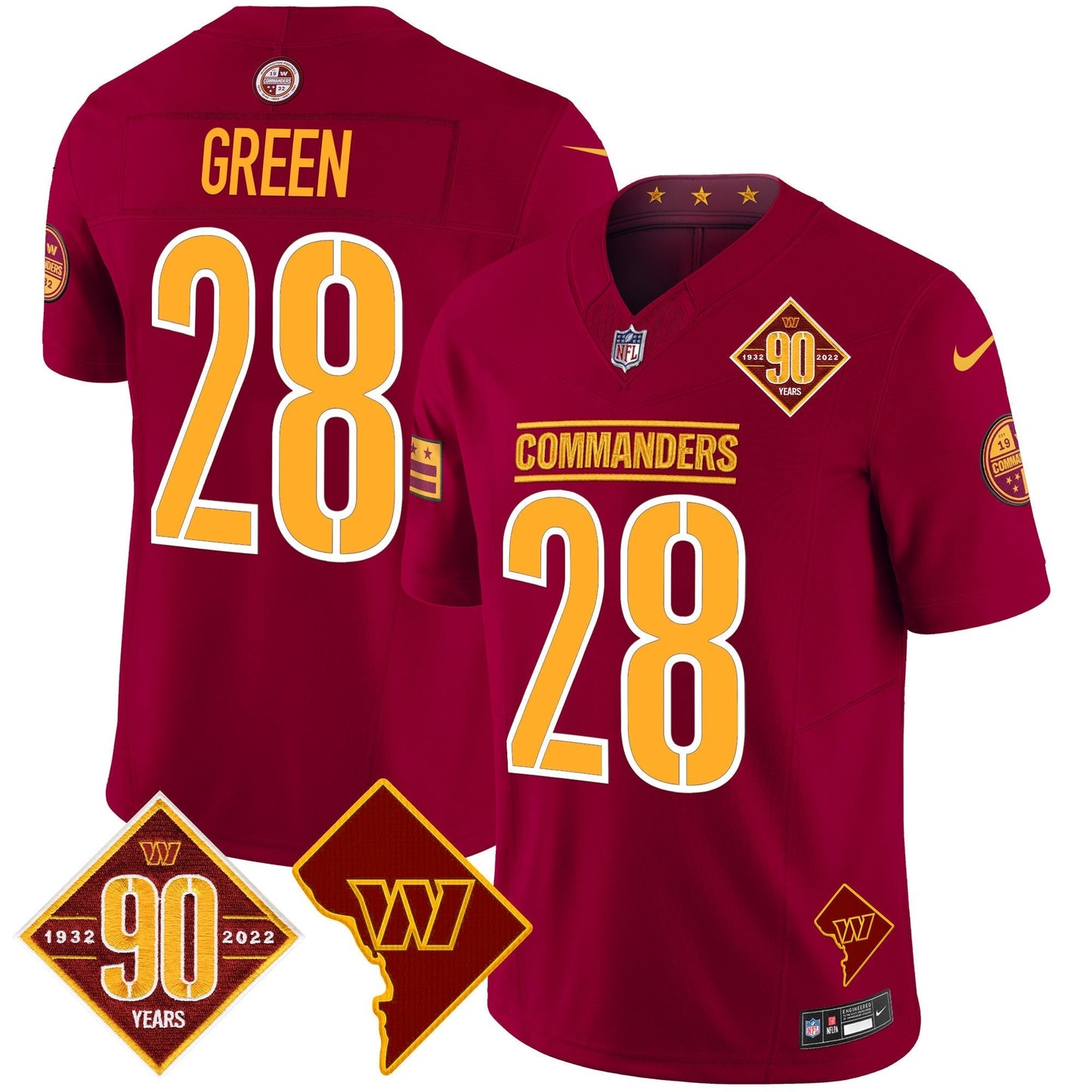 Men's Washington Commanders 90th Anniversary & Home Patch Vapor Limited Jersey - All Stitched