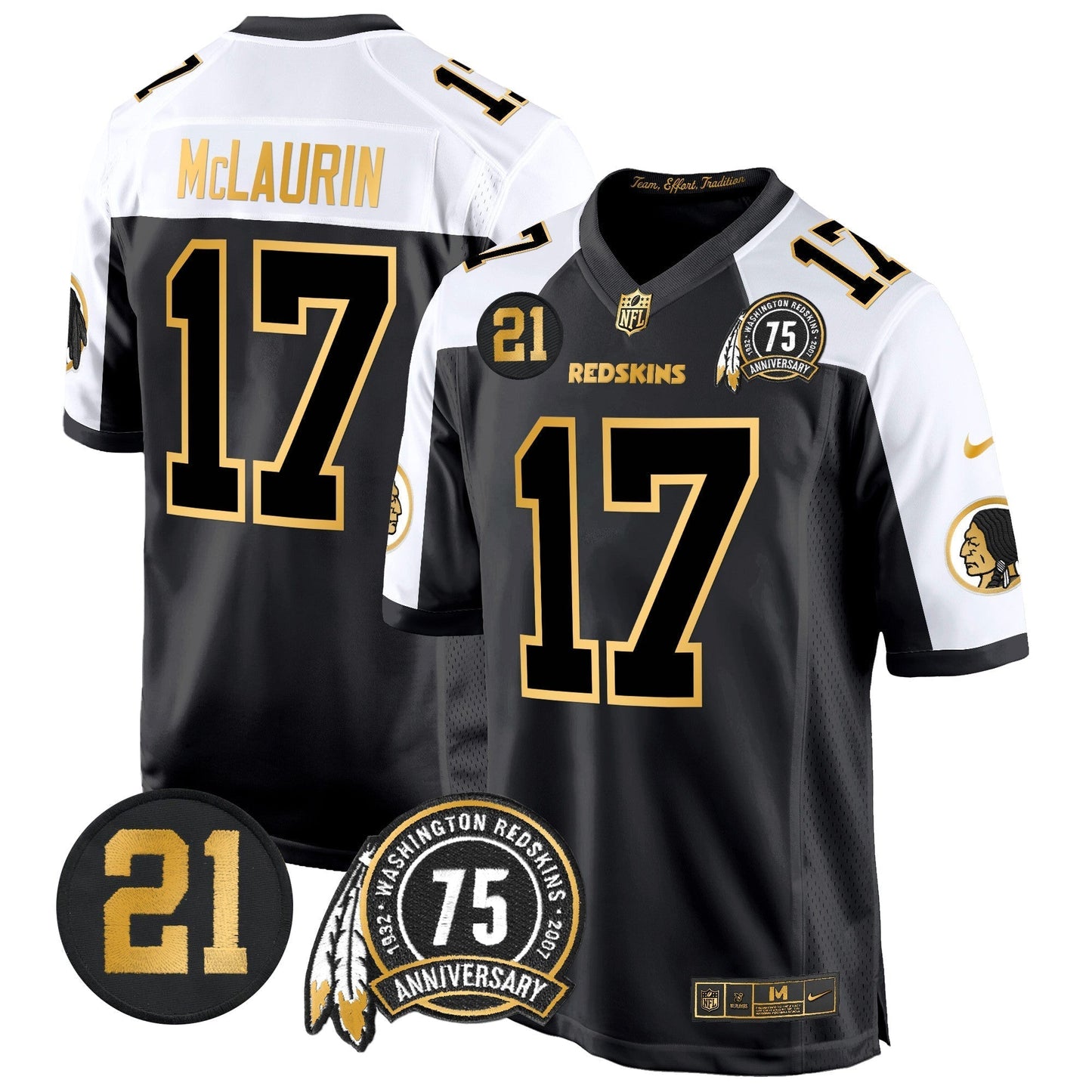WR 75th & Sean Taylor Patch Gold Game Jersey - All Stitched-DTD