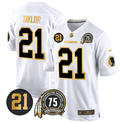WR 75th & Sean Taylor Patch Gold Game Jersey - All Stitched-DTD