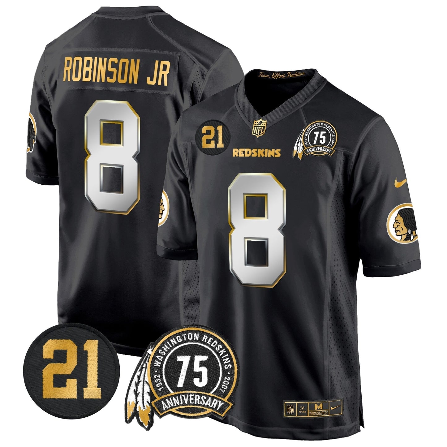 WR 75th & Sean Taylor Patch Gold Game Jersey - All Stitched-DTD