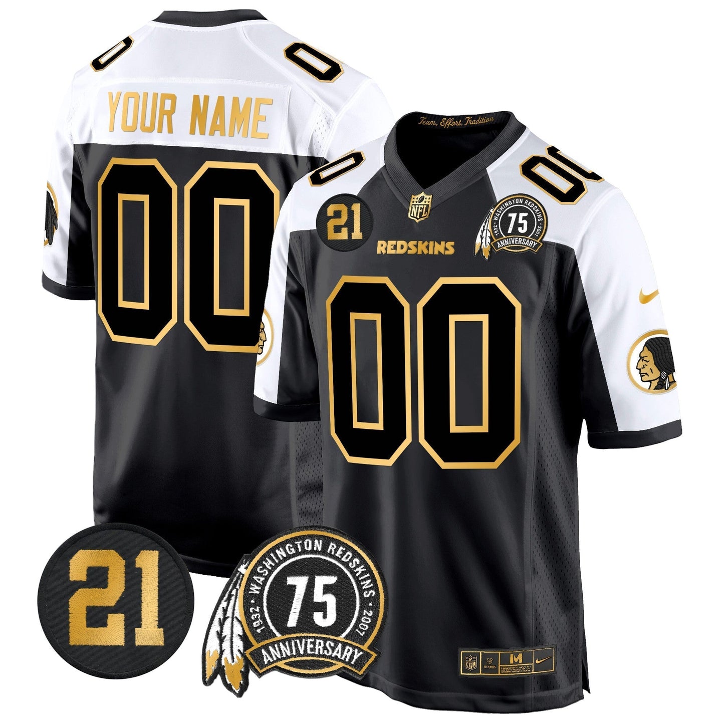 WR 75th & Sean Taylor Patch Gold Game Custom Jersey - All Stitched-DTD