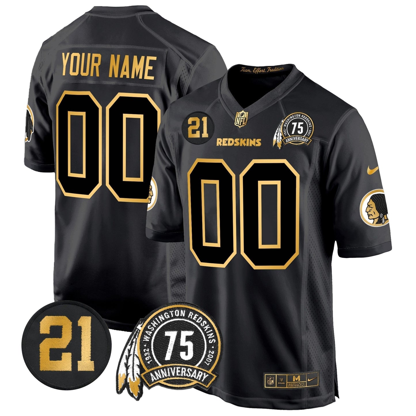 WR 75th & Sean Taylor Patch Gold Game Custom Jersey - All Stitched-DTD
