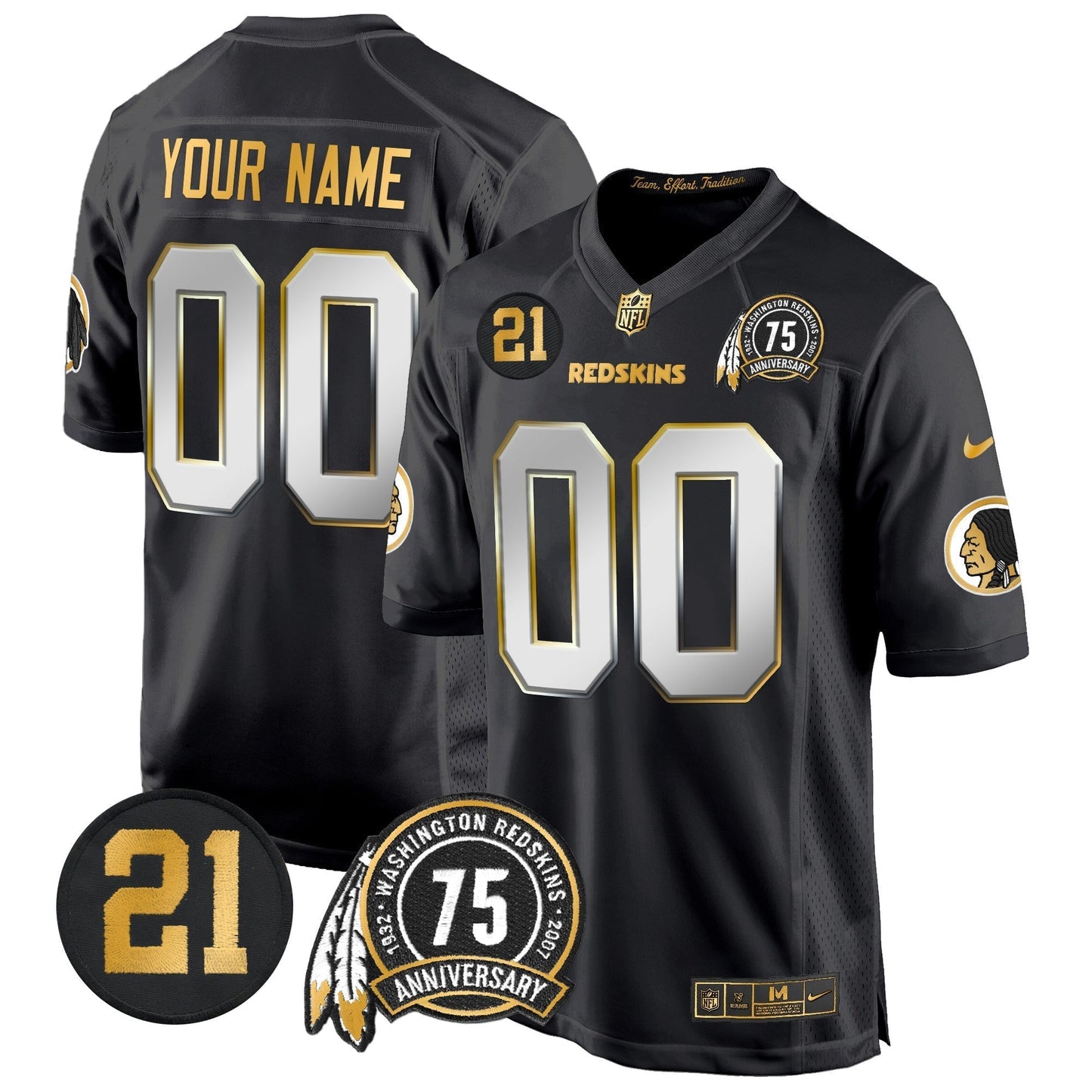 WR 75th & Sean Taylor Patch Gold Game Custom Jersey - All Stitched-DTD