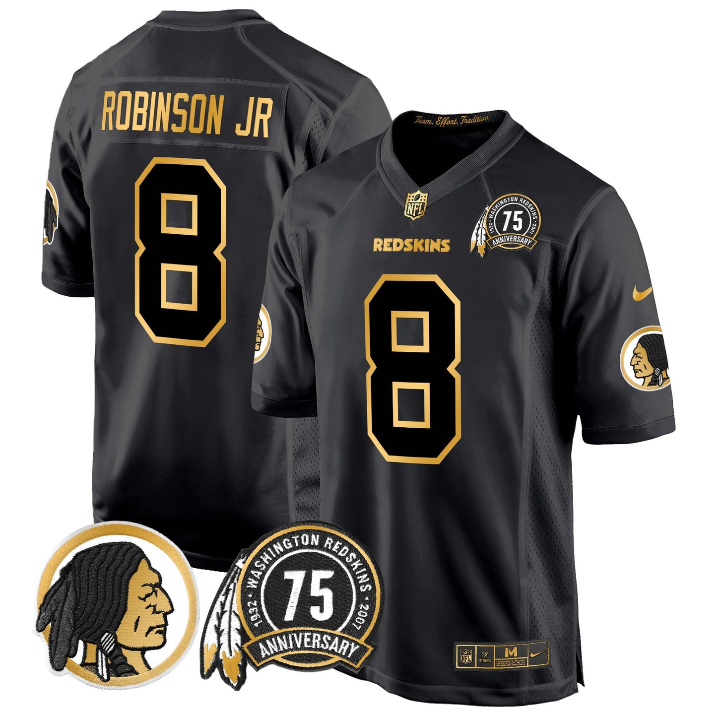 Men's Washington Redskins 75th Patch Throwback Gold Game Jersey - All Stitched
