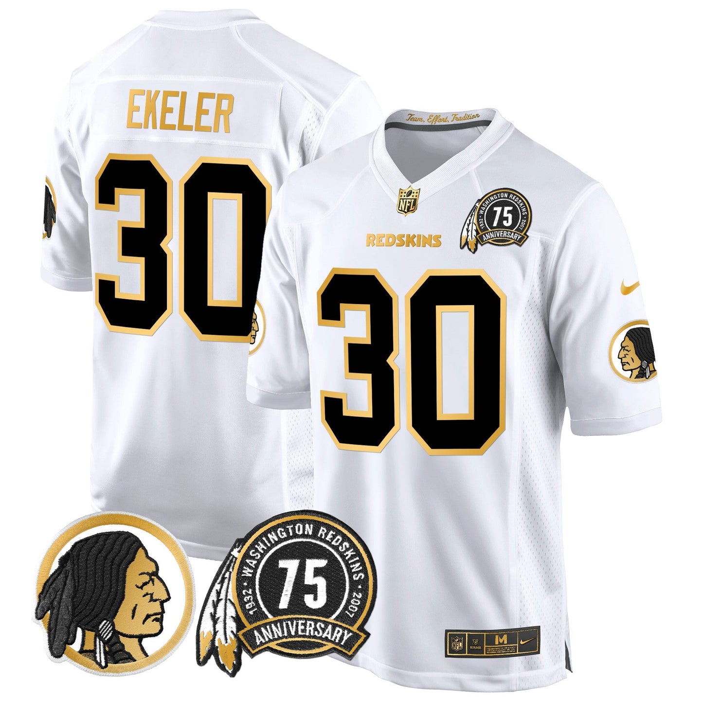Men's Washington Redskins 75th Patch Throwback Gold Game Jersey - All Stitched