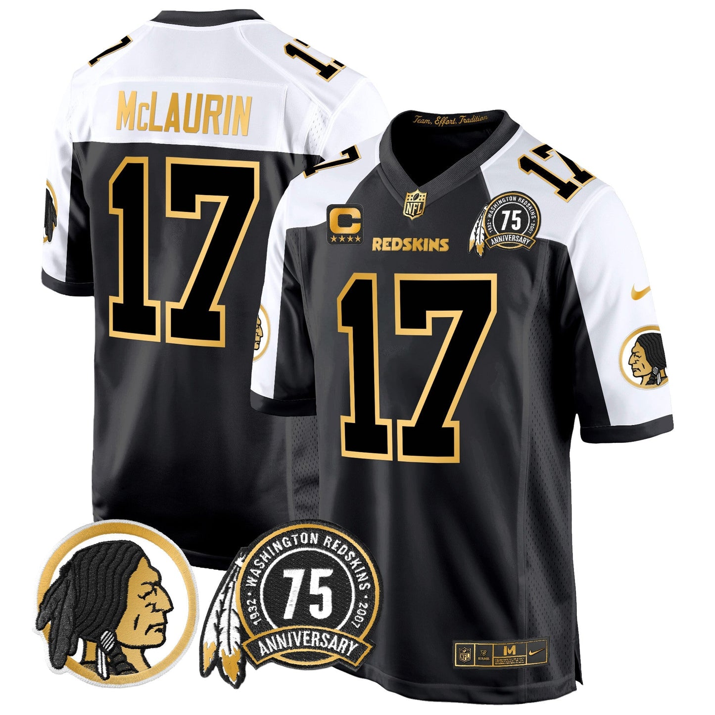 Men's Washington Redskins 75th Patch Throwback Gold Game Jersey - All Stitched