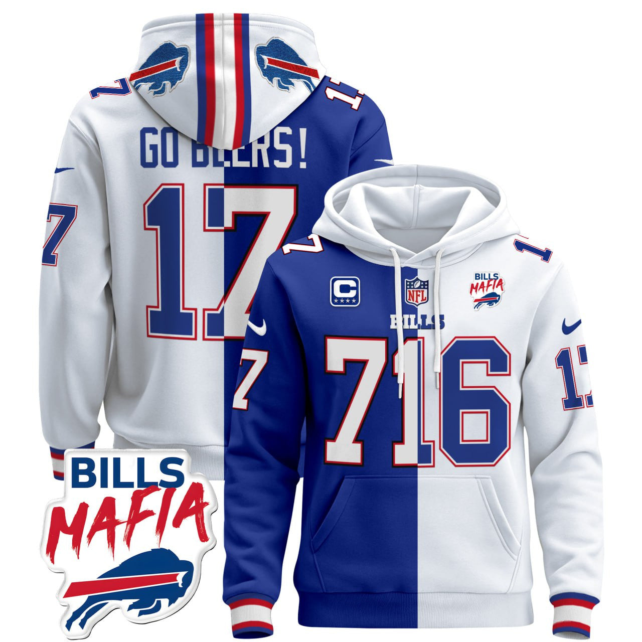 GO BEERS! BUF Split Blue White Hoodie-DTD