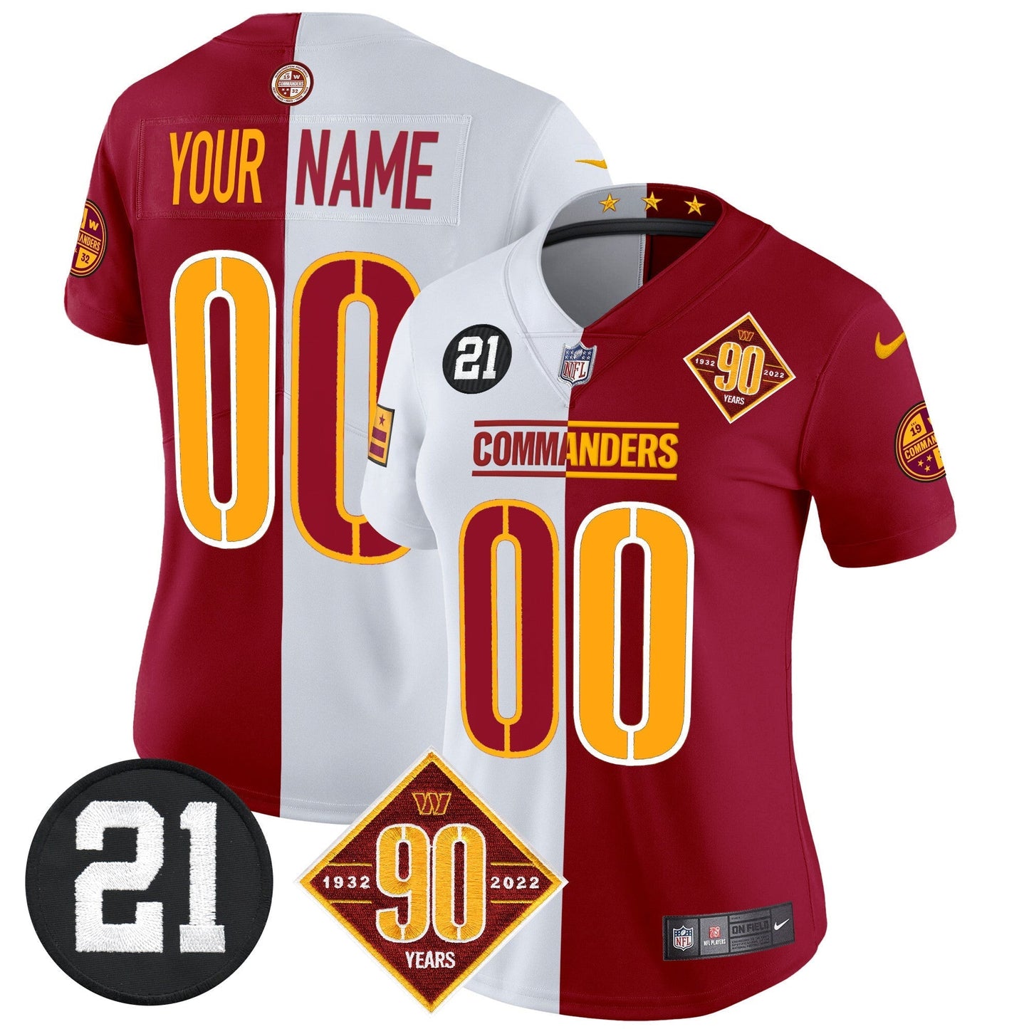 Washington Commanders 90th & Sean Taylor Patch Vapor Limited Custom Jersey - All Stitched