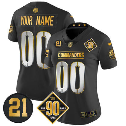 Washington Commanders 90th & Sean Taylor Patch Gold Vapor Limited Custom Jersey - All Stitched