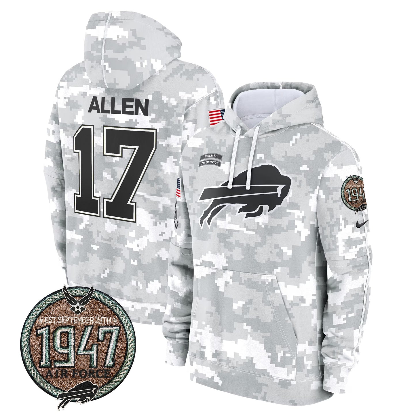 BUF 2024 Salute to Service Establishment Year Patch Fleece Pullover Hoodie-DTD