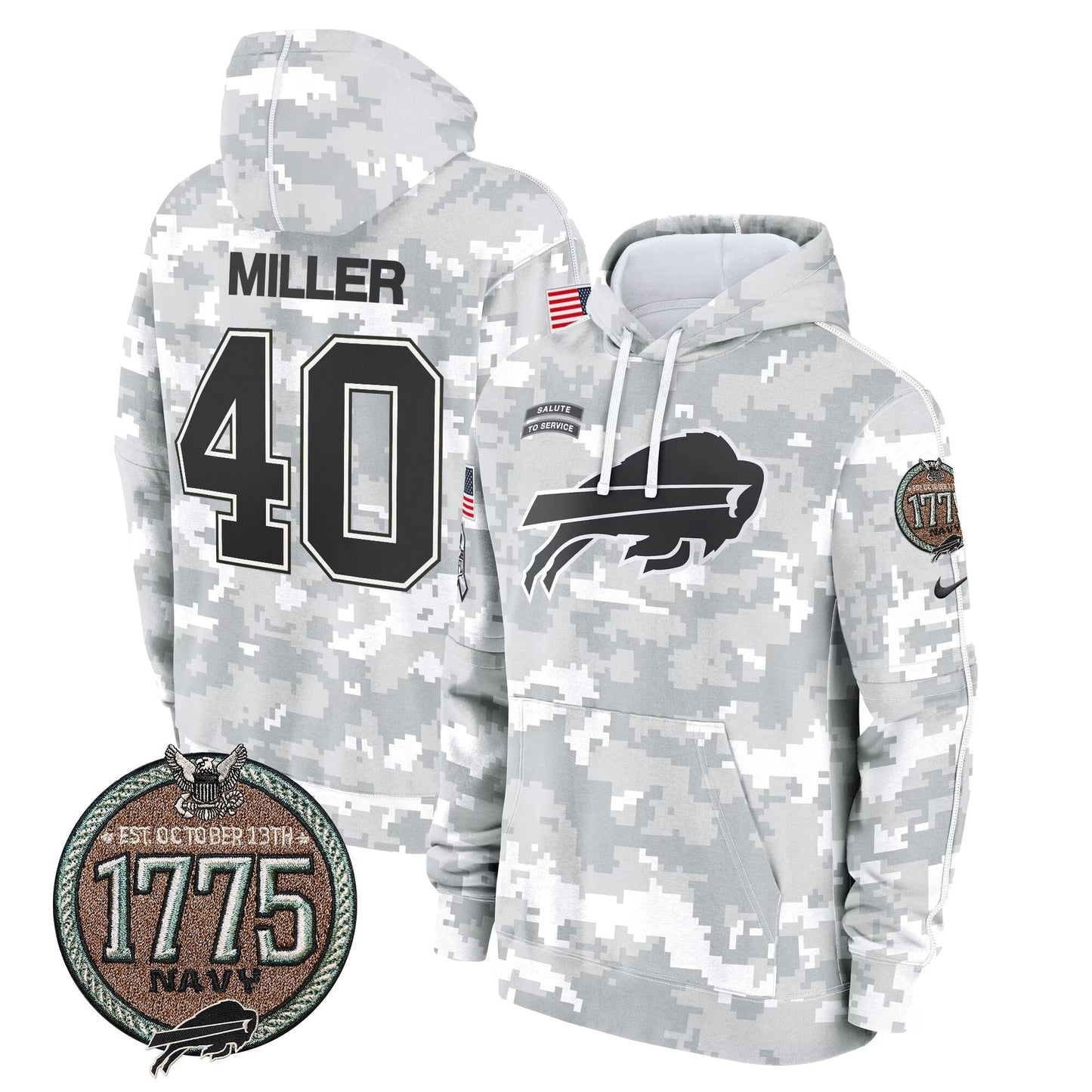 BUF 2024 Salute to Service Establishment Year Patch Fleece Pullover Hoodie-DTD