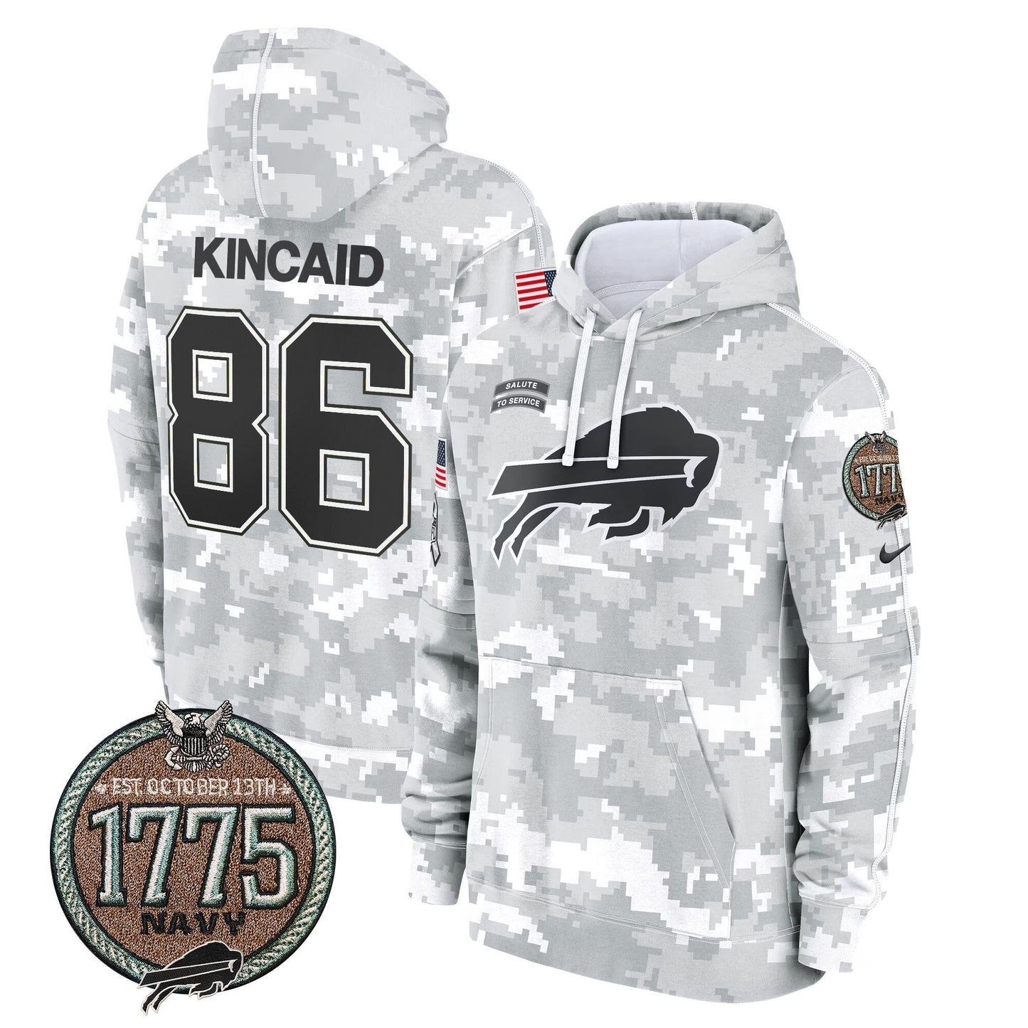 BUF 2024 Salute to Service Establishment Year Patch Fleece Pullover Hoodie-DTD