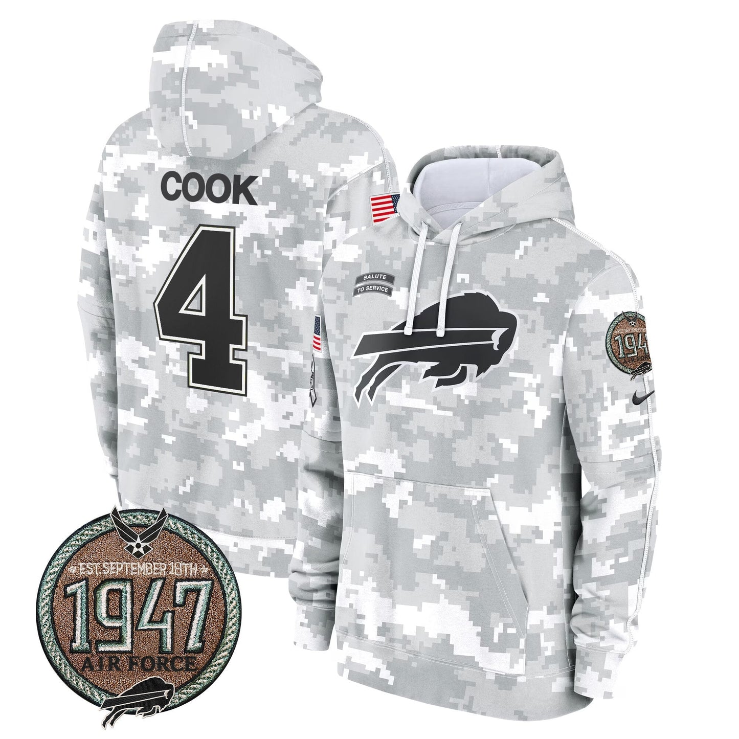 BUF 2024 Salute to Service Establishment Year Patch Fleece Pullover Hoodie-DTD