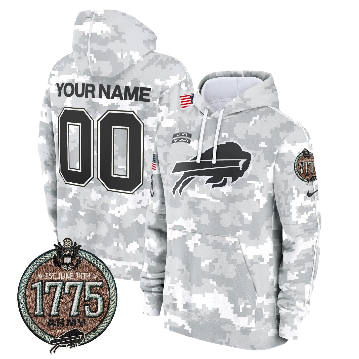 BUF 2024 Salute to Service Establishment Year Patch Custom Fleece Pullover Hoodie-DTD